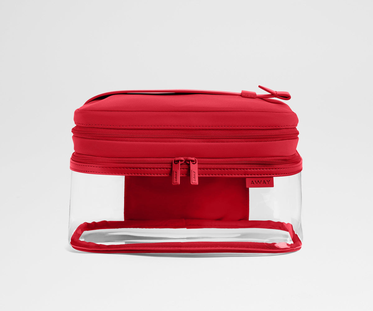 Clear Cosmetic Case in Cherry Red