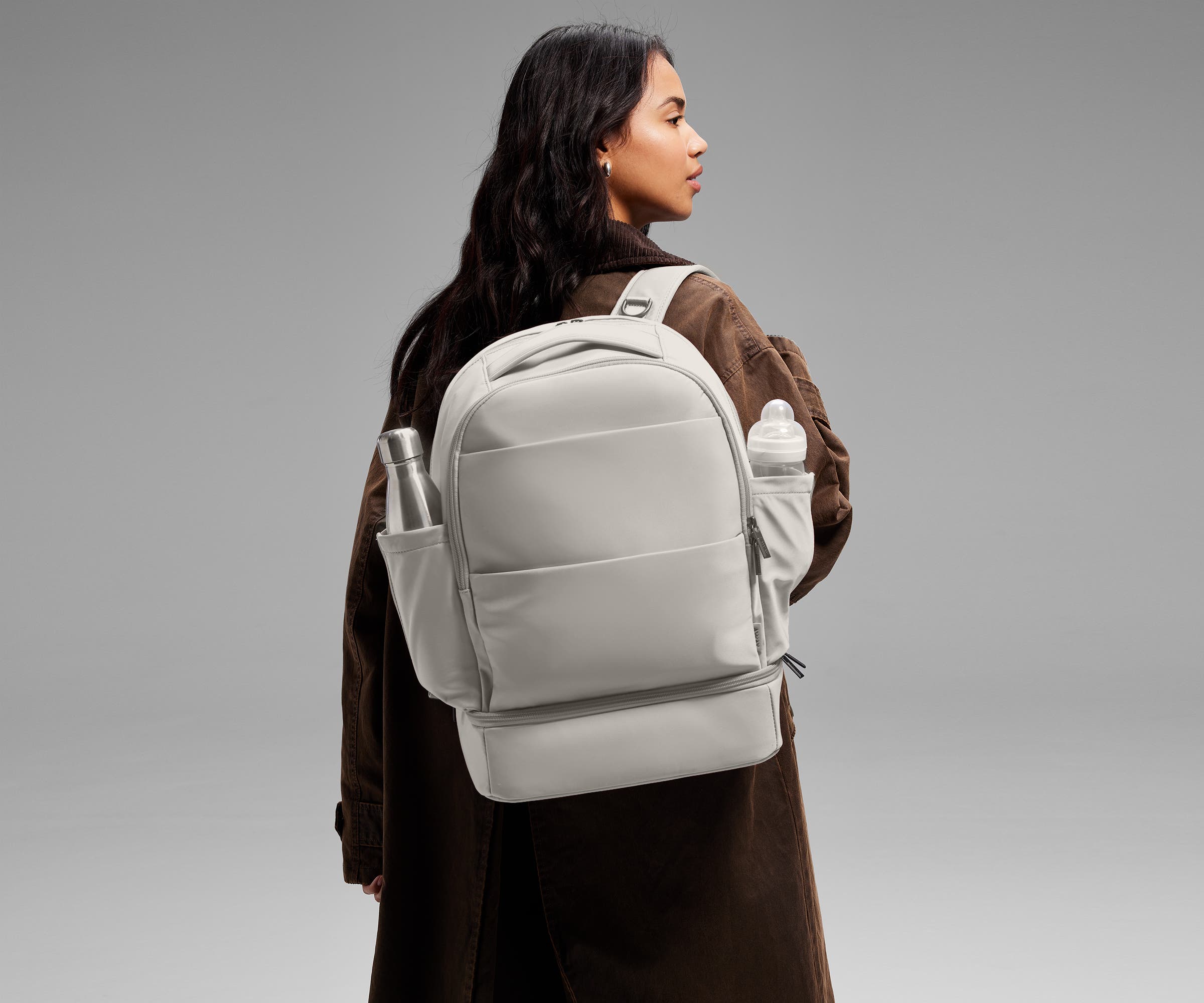 The Double Diaper Backpack in Cloud Gray