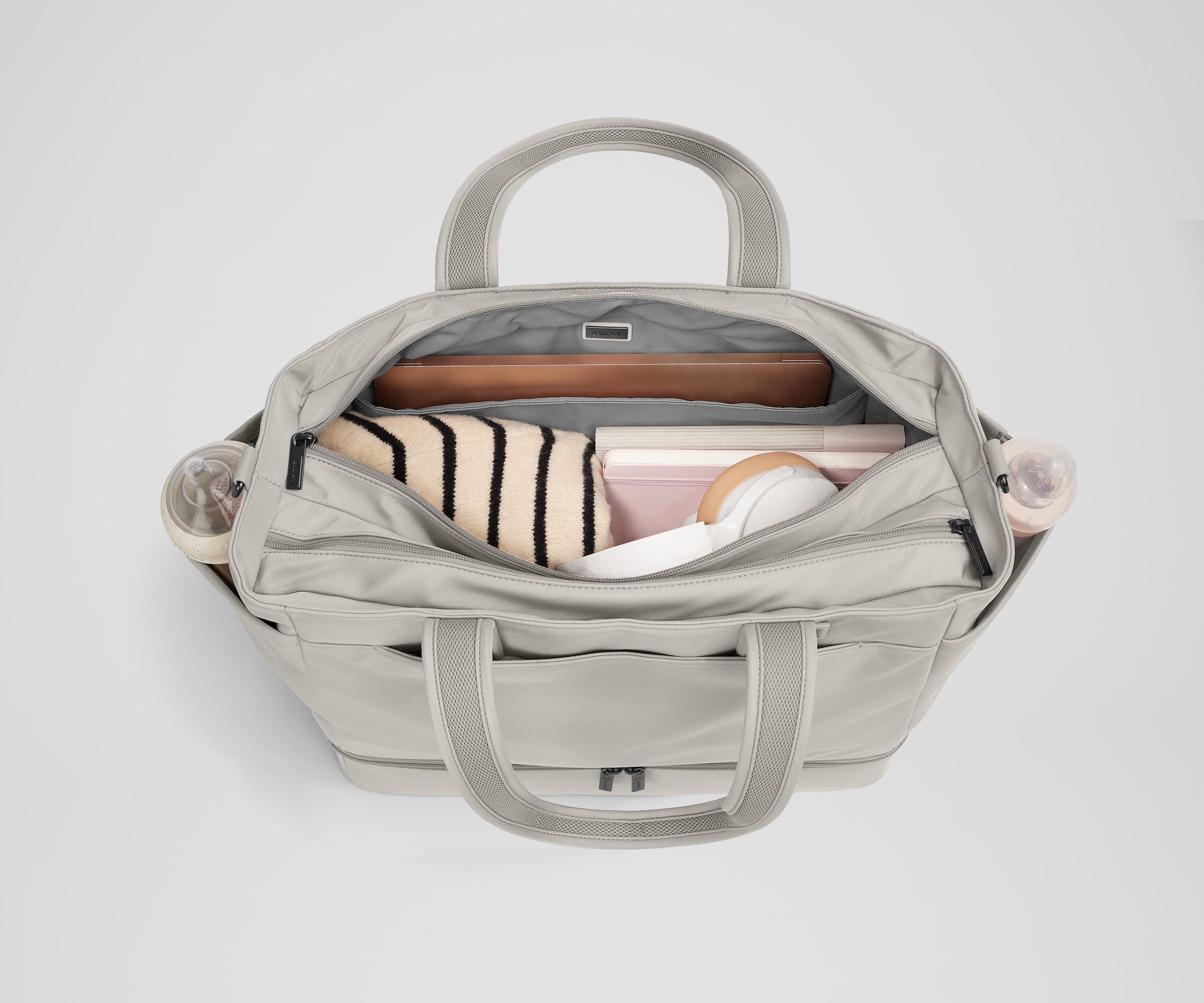 The Double Diaper Tote in Cloud Gray