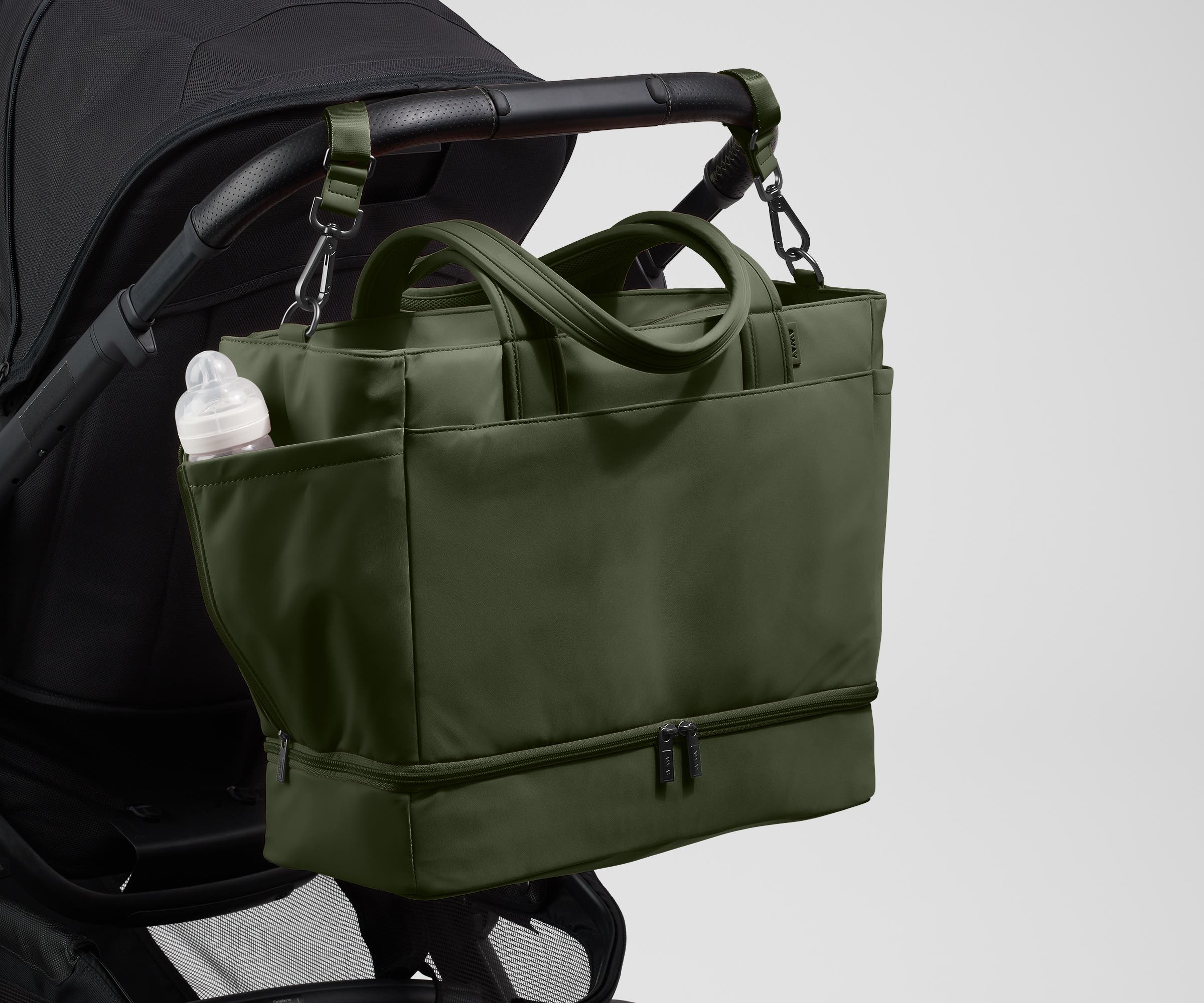 The Double Diaper Tote in Olive Green