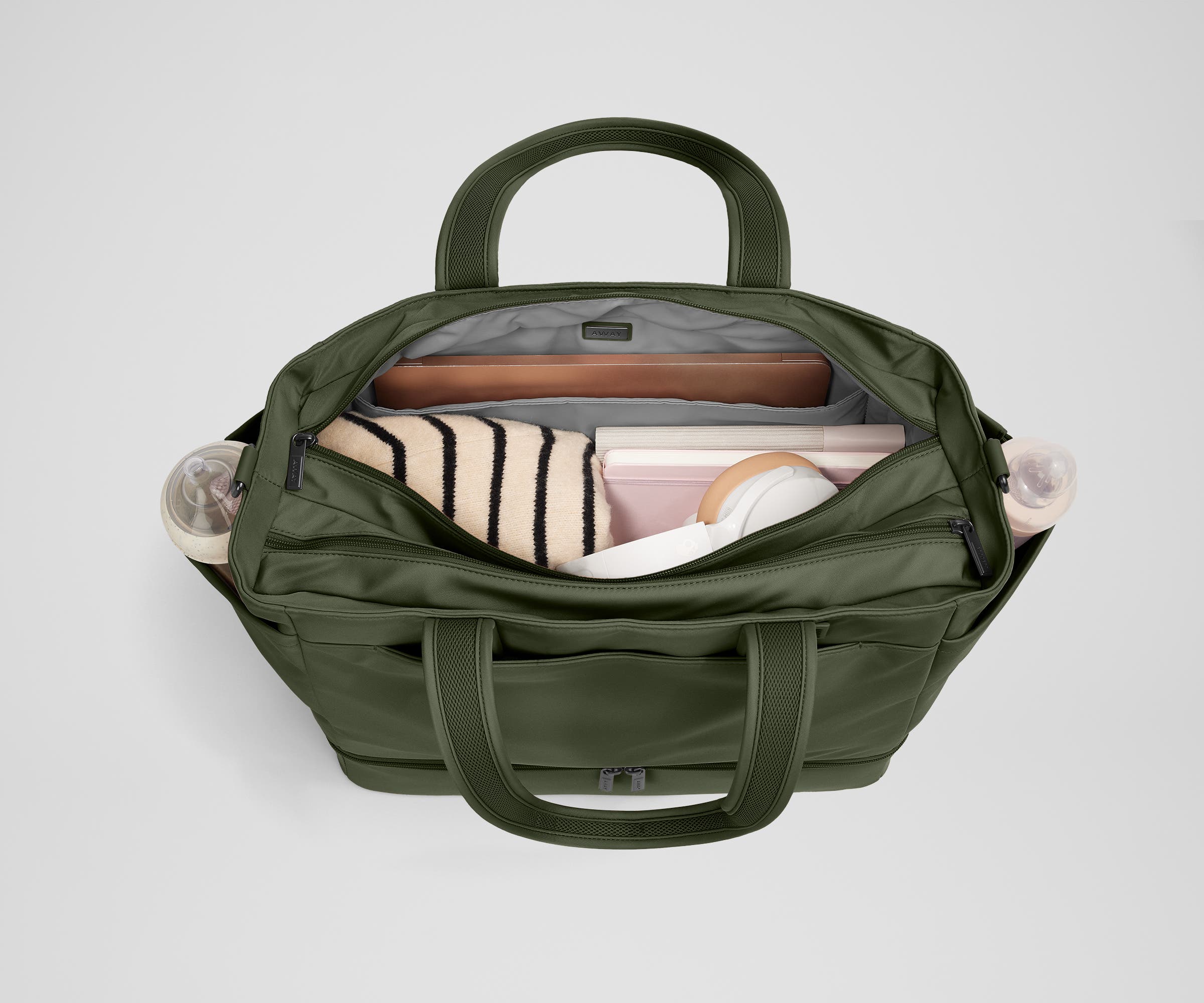 The Double Diaper Tote in Olive Green