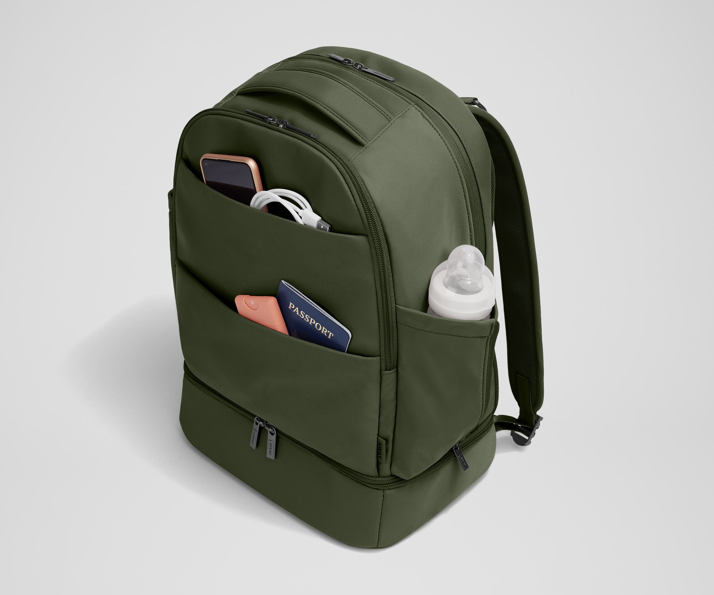 The Double Diaper Backpack in Olive Green