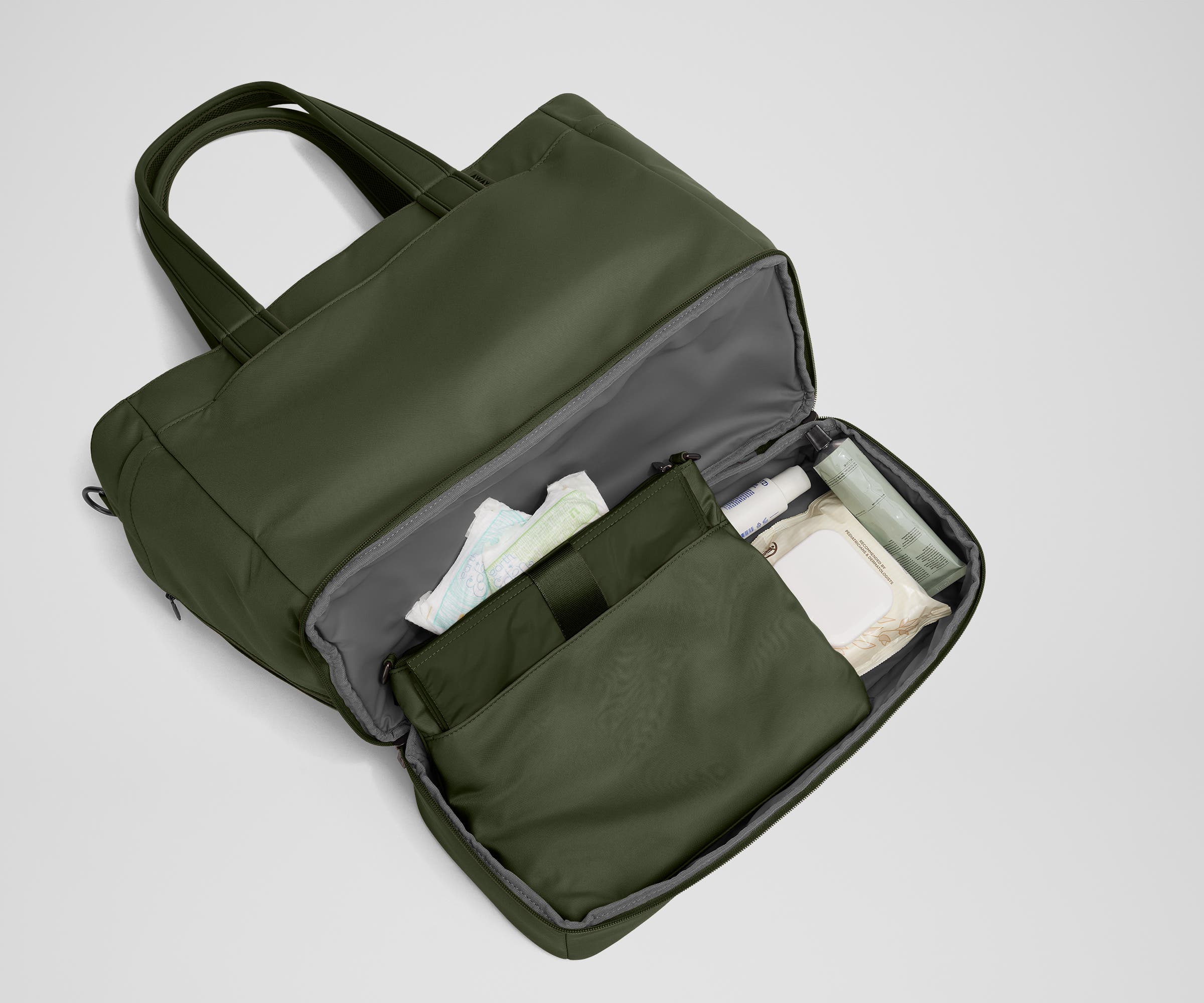 The Double Diaper Tote in Olive Green